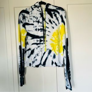 Style & Co. Blue and Yellow Tie Dye Knit Hoodie Size Medium